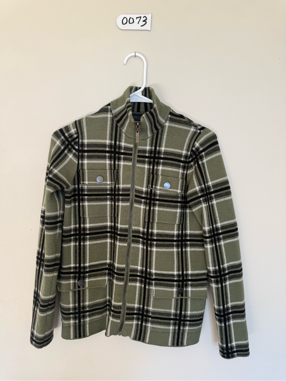 Rachel Zoe Olive & Black Plaid Zip-Front Shirt Jacket